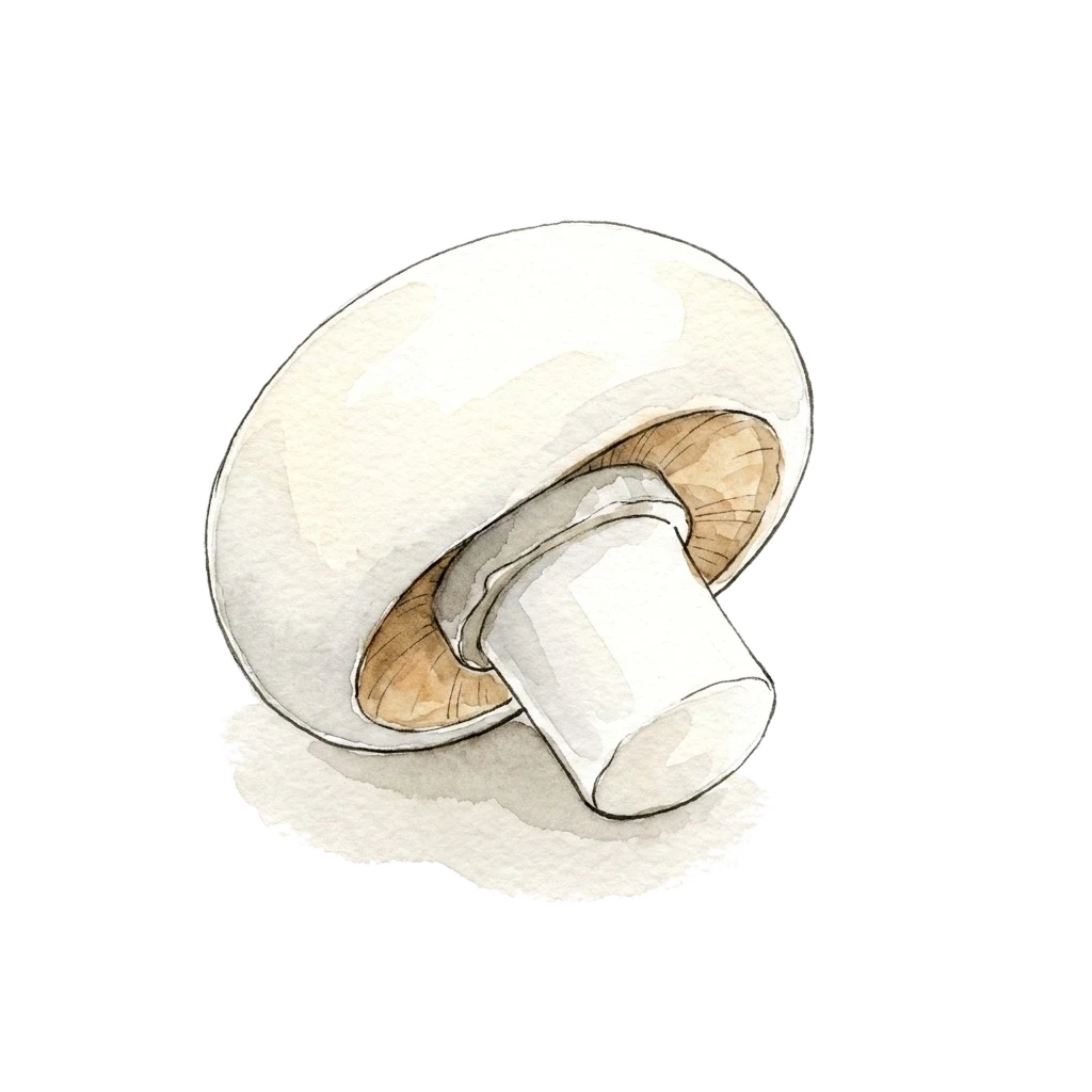 Watercolor illustration of button mushroom