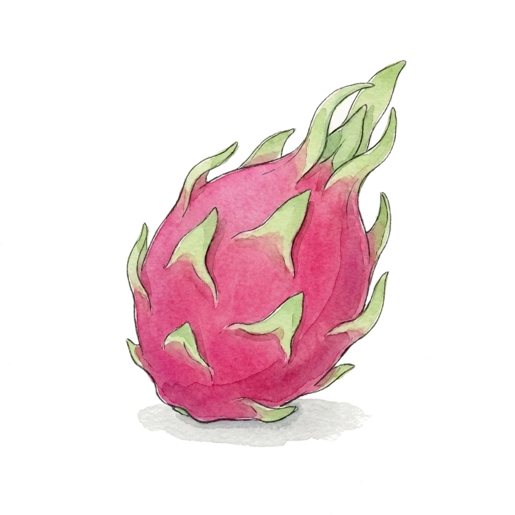 Watercolor illustration of dragon fruit