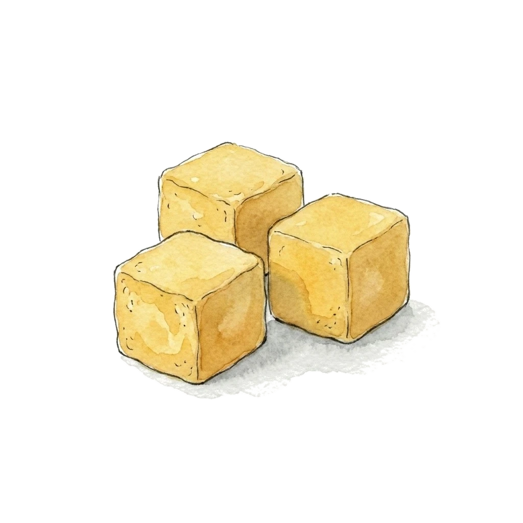 Watercolor illustration of fried tofu