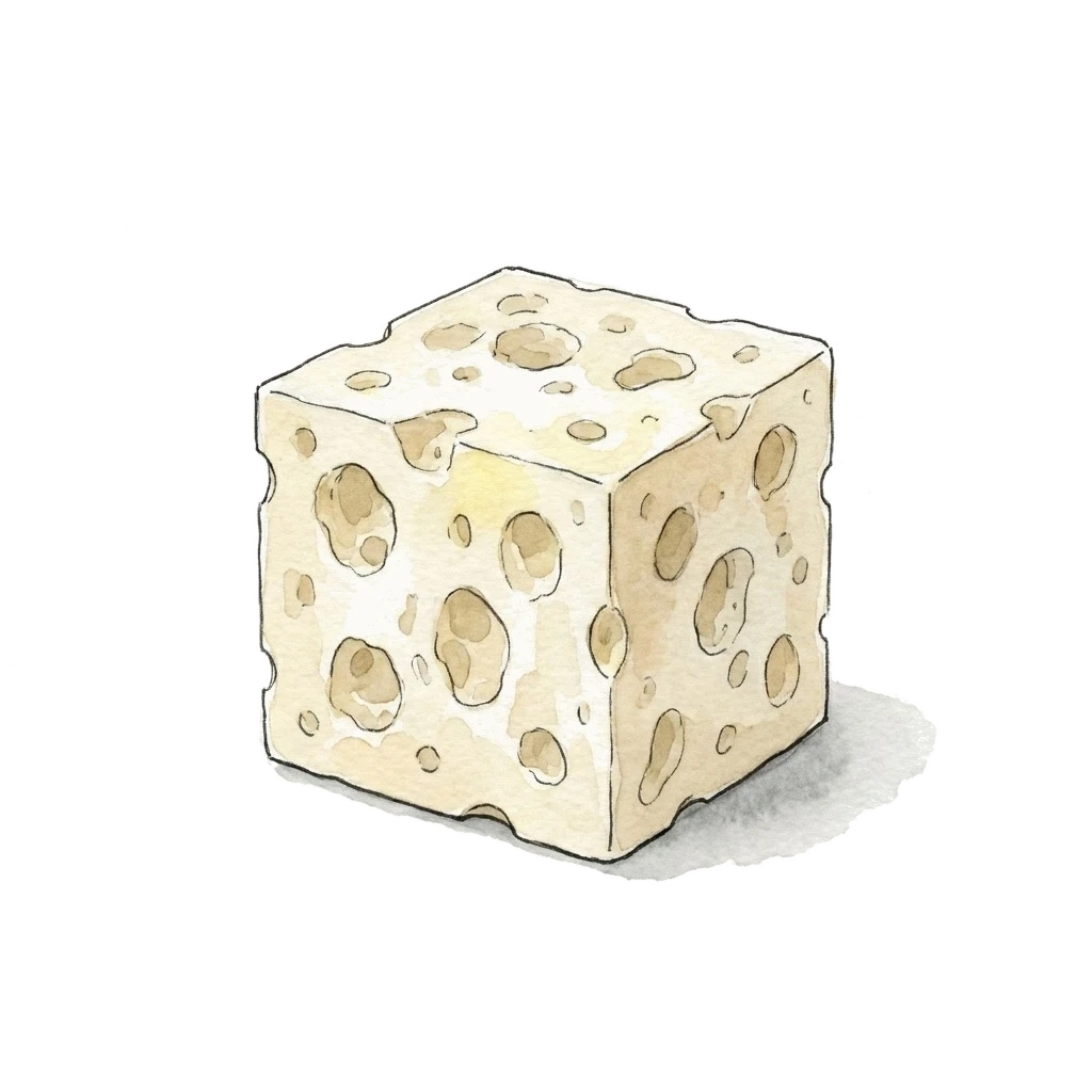 Watercolor illustration of frozen tofu