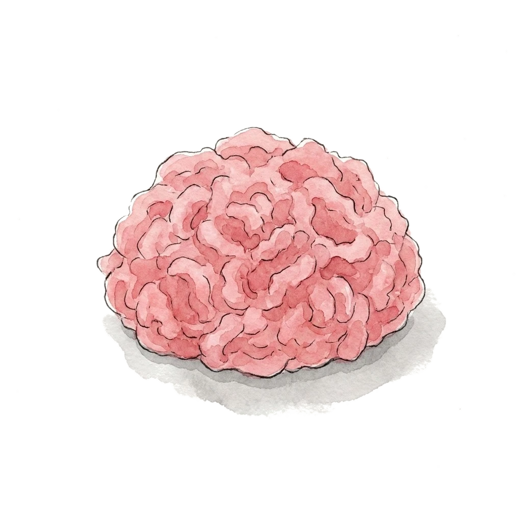 Watercolor illustration of ground pork