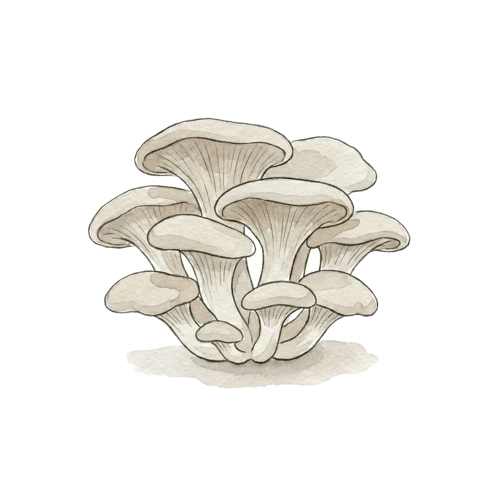 Watercolor illustration of oyster mushroom