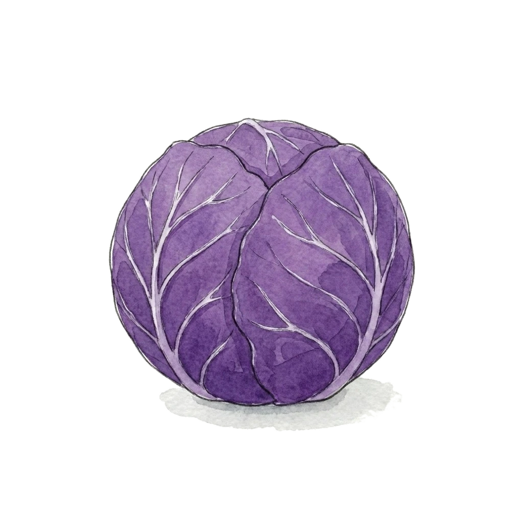 Watercolor illustration of red cabbage