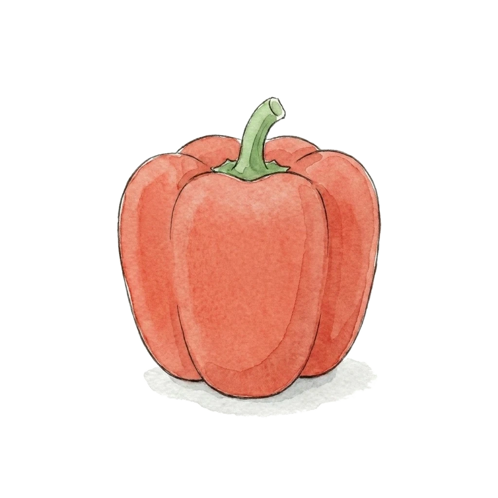 Watercolor illustration of red bell pepper