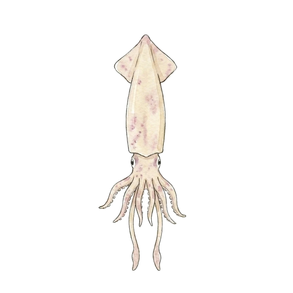Watercolor illustration of squid